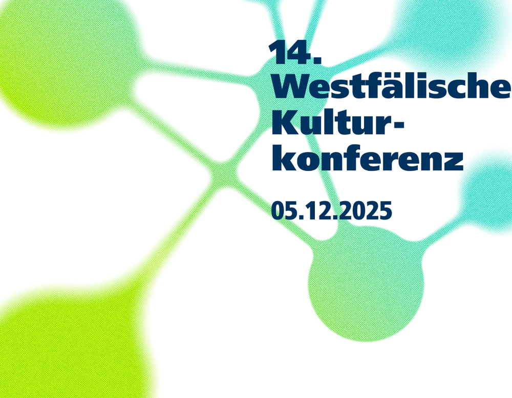 Grafisches Element in grün-blau mit Titel "14. Westfälische Kulturkonferenz, 05.12.2025"