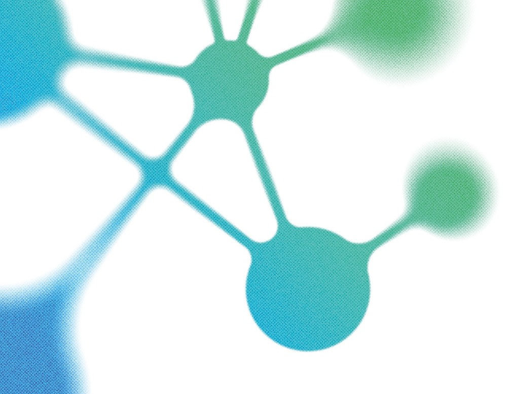 Das Keyvisual der 12. Westfälischen Kulturkonferenz: Blau-grünes Atomium auf weißem Hintergrund.